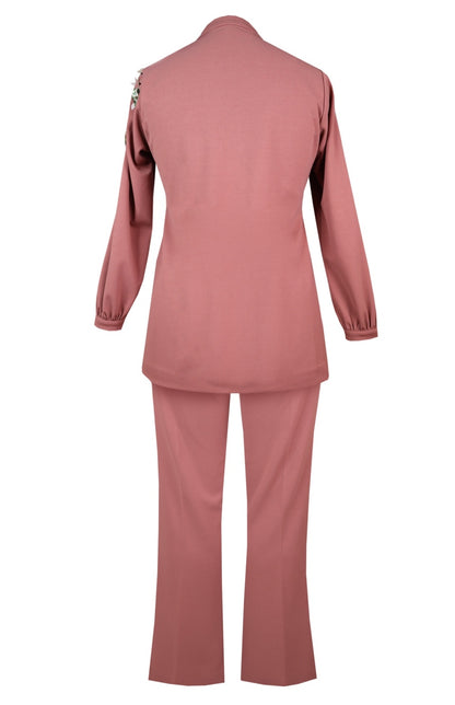 3D Leaves Embroidery Co-ord Set - DUSTY ROSE