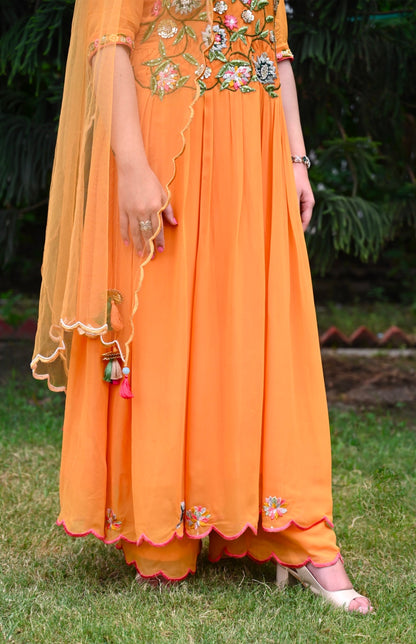 Georgette Anarkali With Scalloped Embroidery