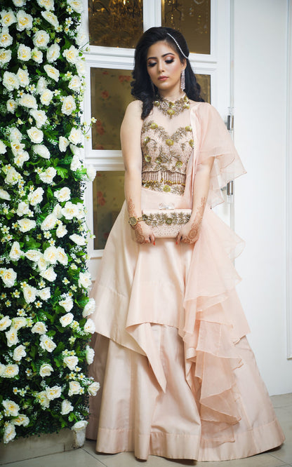 Blush Crop Top With Layered Skirt