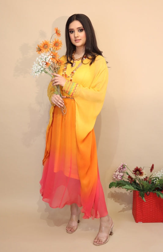 Ombré Chiffon Beaded Kaftan - SUNSET