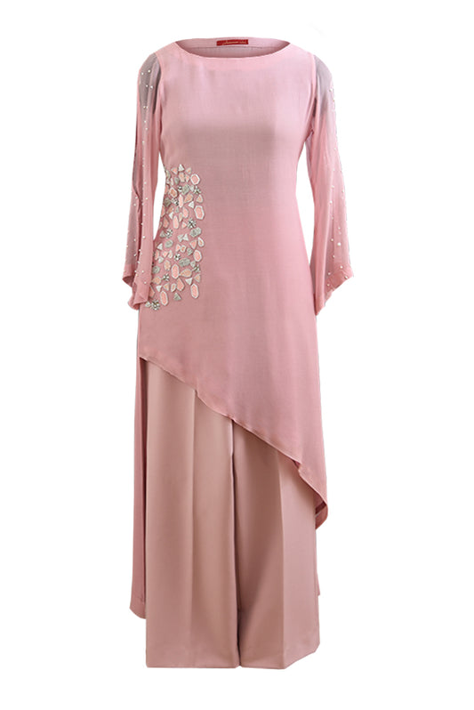 Asymmetric Georgette Kurta With Pants