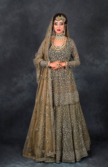 Olive Lehnga With Peplum Choli