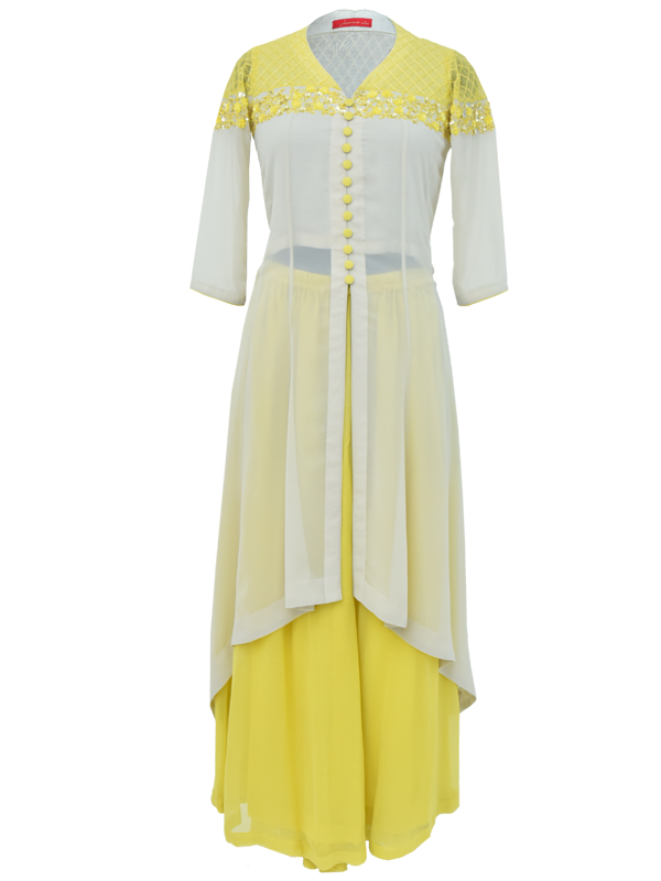 Beige Kalidar Kurta With Sharara