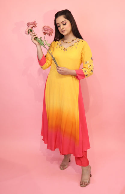 Ombré Flared Kurta Set