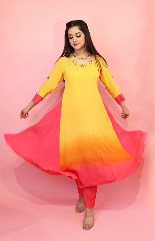Ombré Flared Kurta Set