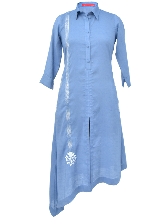 Denim Linen Asymmetrical Kurta