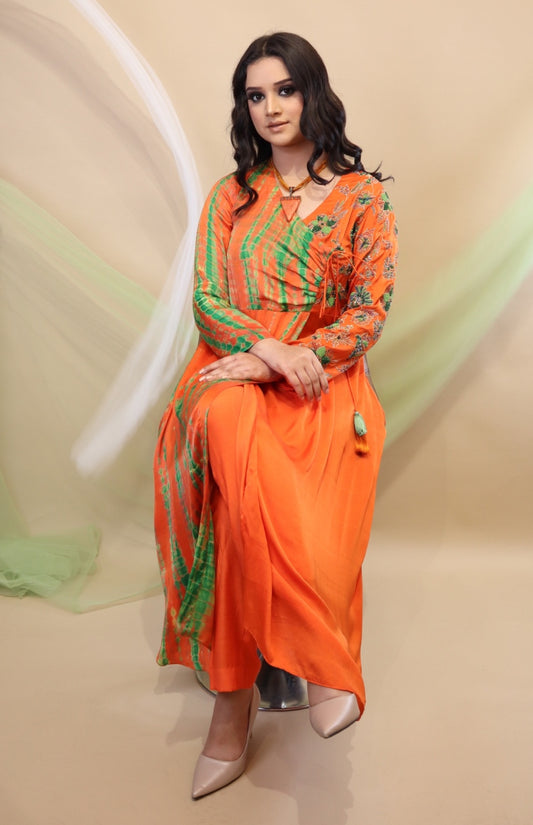 Orange T&D Angrakha Kurta Set