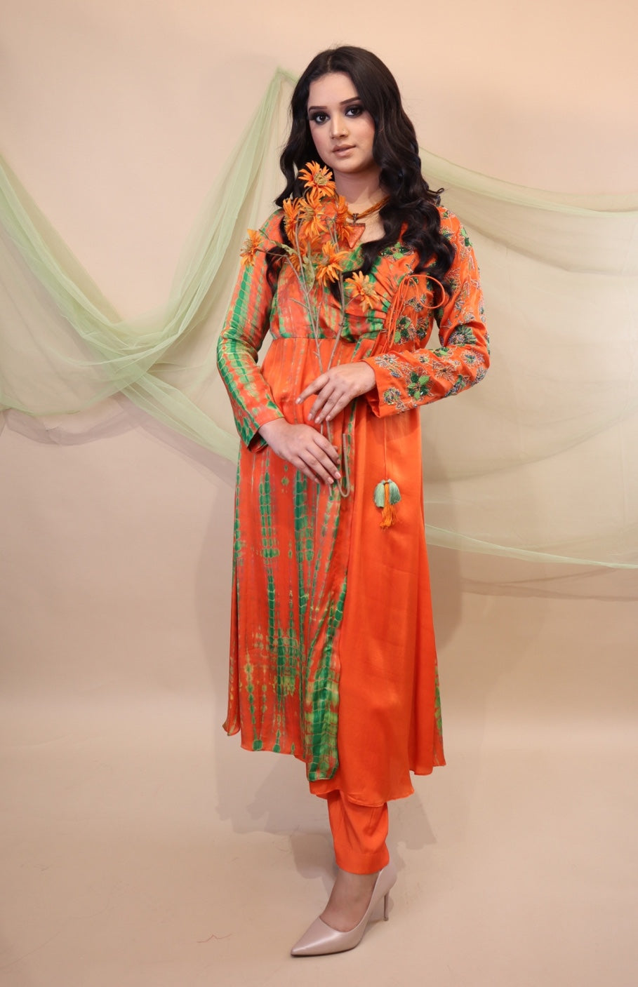 Orange T&D Angrakha Kurta Set