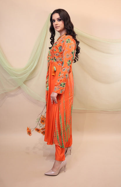 Orange T&D Angrakha Kurta Set