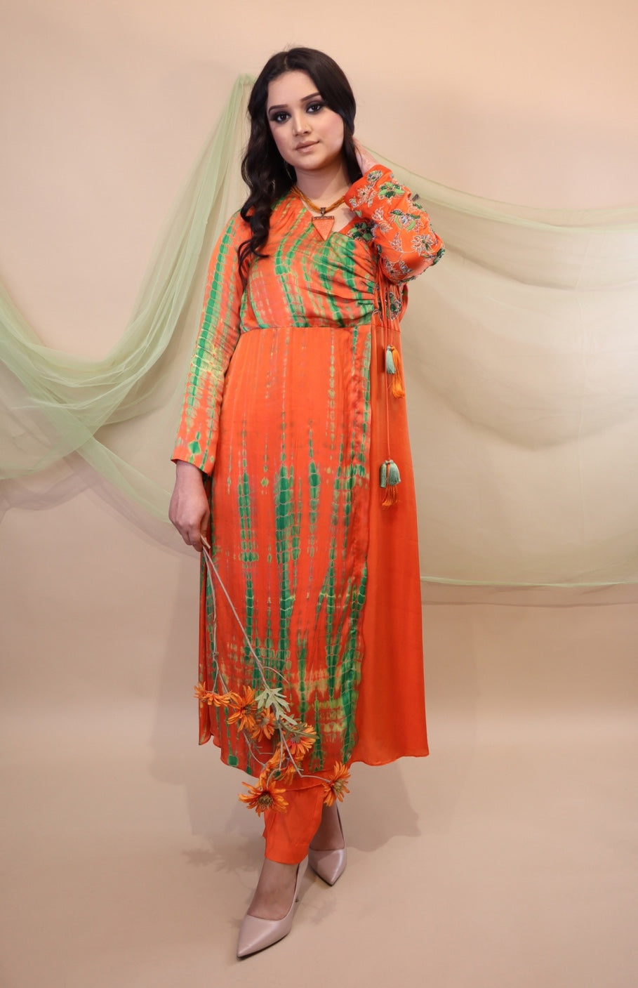 Orange T&D Angrakha Kurta Set