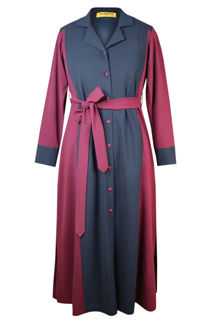 Colour Block A-line Dress - WINE