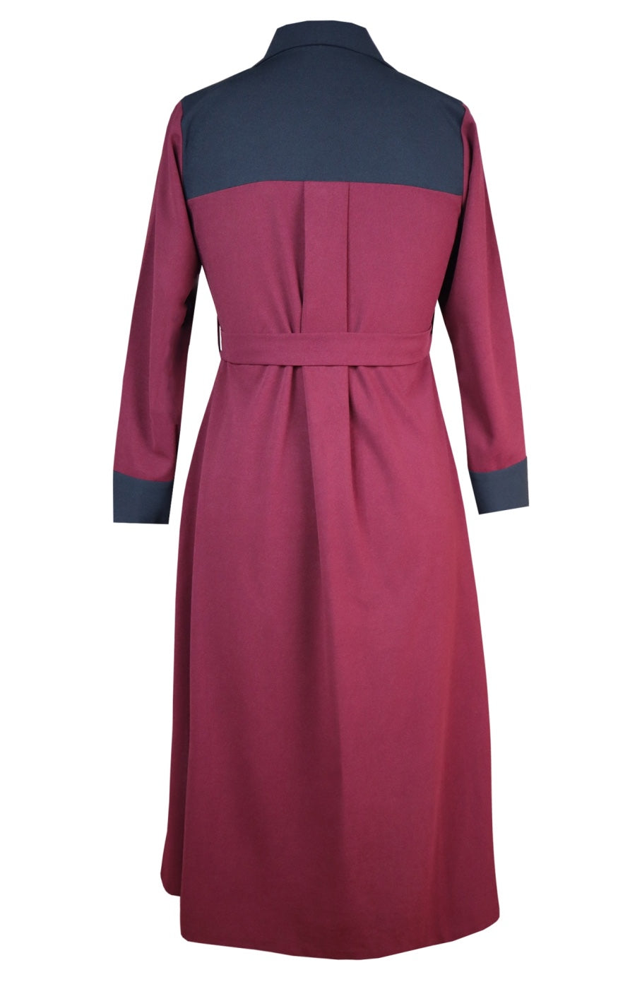 Colour Block A-line Dress - WINE