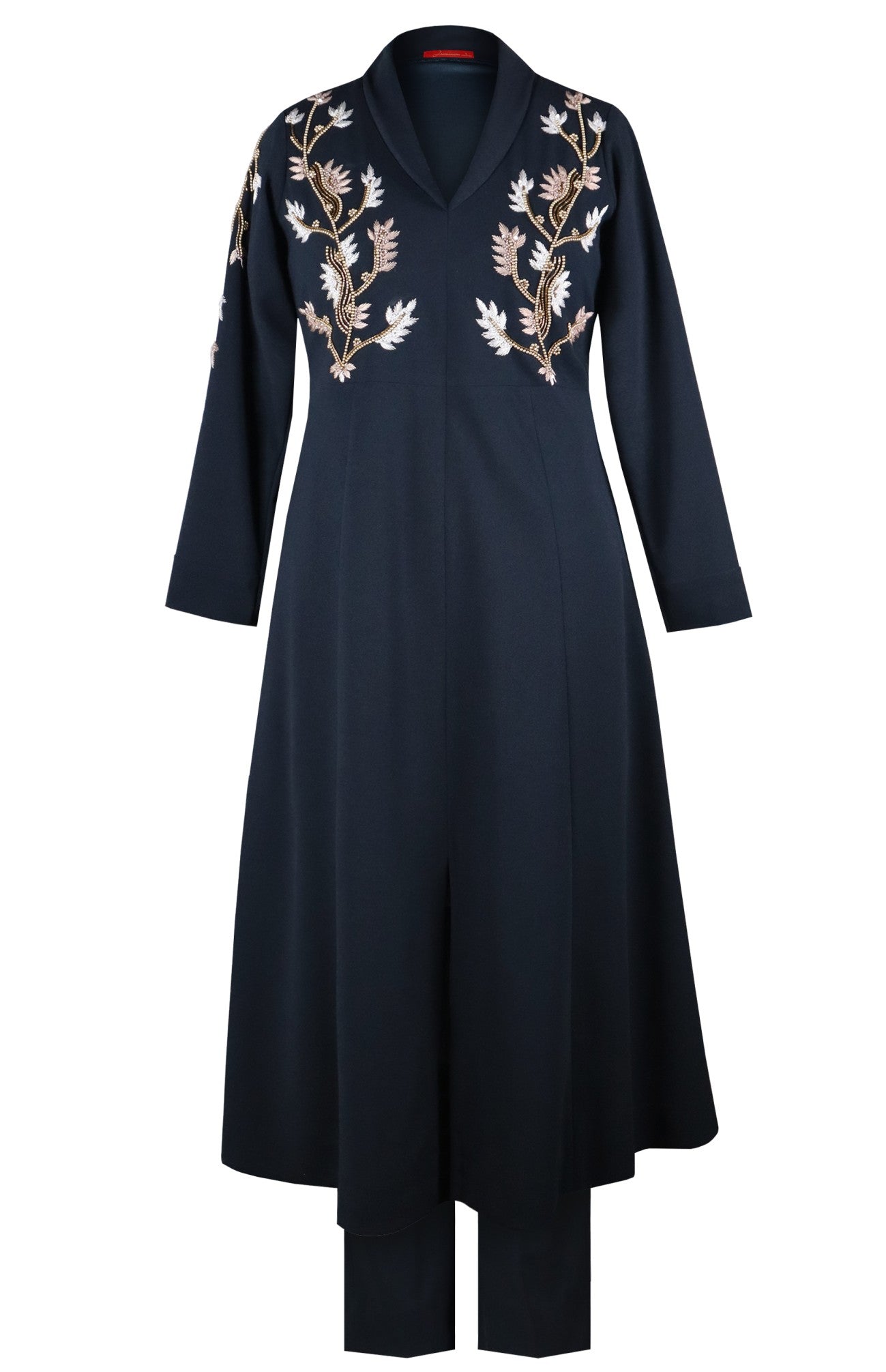 A-Line Kurta Set With Shawl Collar
