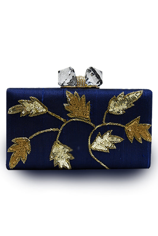 Blue Embroidered Clutch