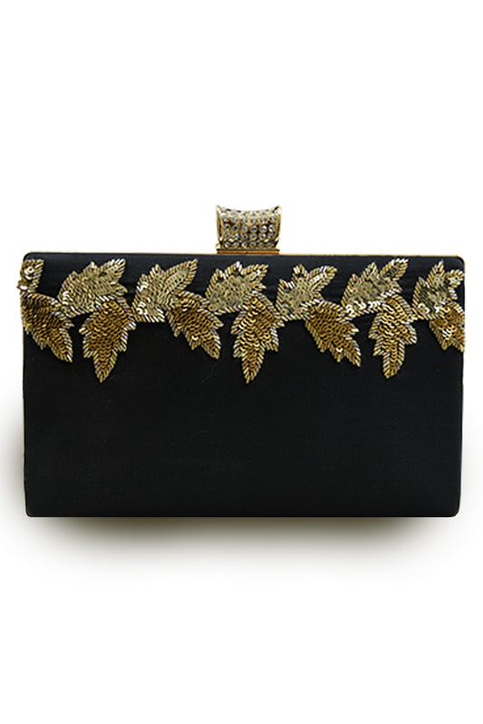 Black Embroidered Clutch