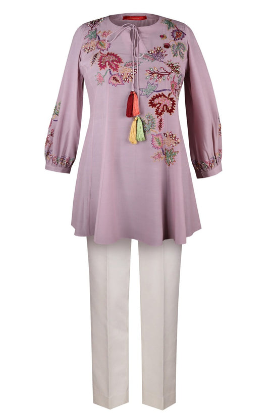 Aari Embroidery Co-ord Set - LILAC