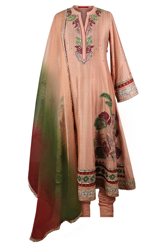Appliqué Embroidery Kora Silk Anarkali - MOCHA