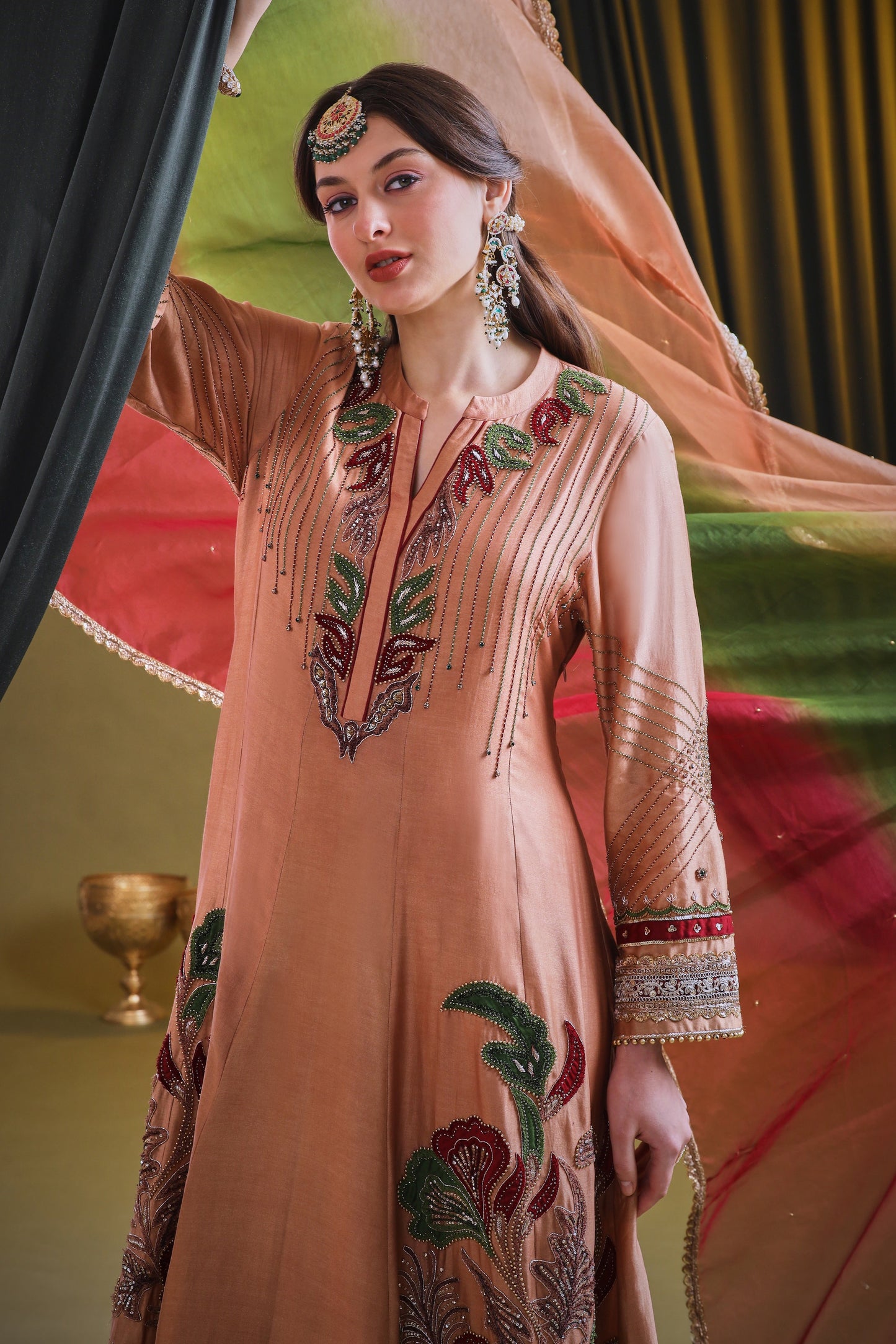 Appliqué Embroidery Kora Silk Anarkali - MOCHA