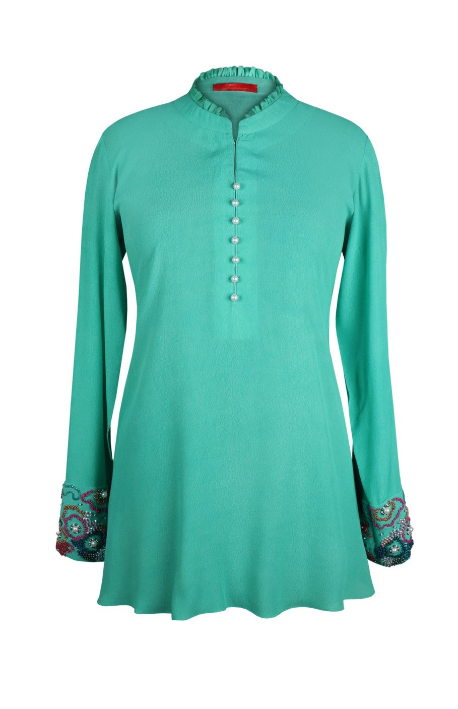 Crepe Top With Embroidered Cuff