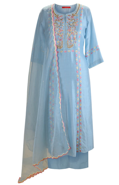 Kora Silk Suit With Thread Embroidery