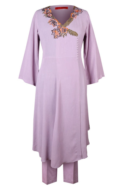 Asymmetric Kurta Set With Cutwork Embroidery