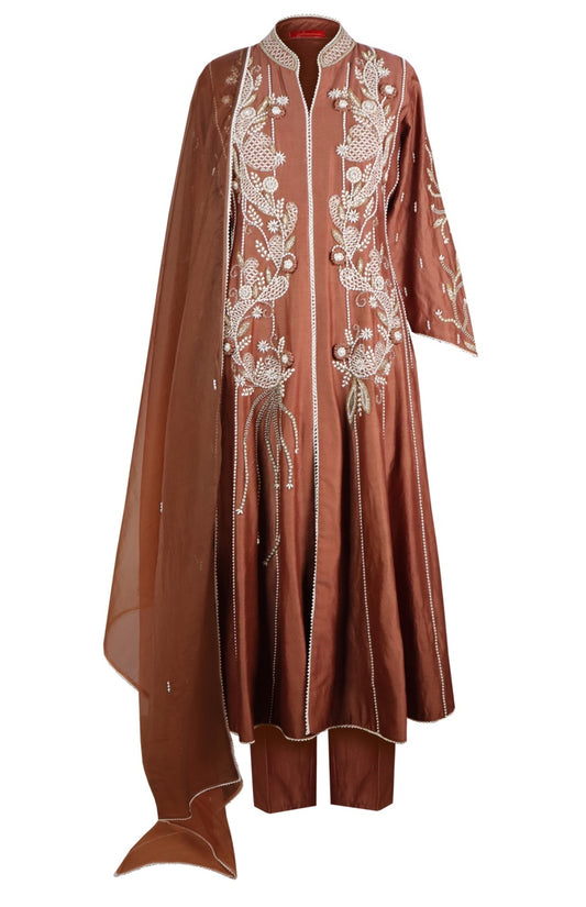 Kora Silk Anarkali With 3D Pearl Embroidery