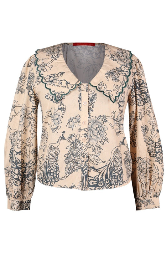Peter Pan Collar Cropped Shirt - FLORAL