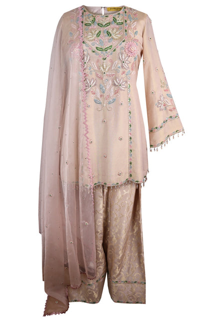 Tissue & Brocade Farshi Suit - NUDE BEIGE