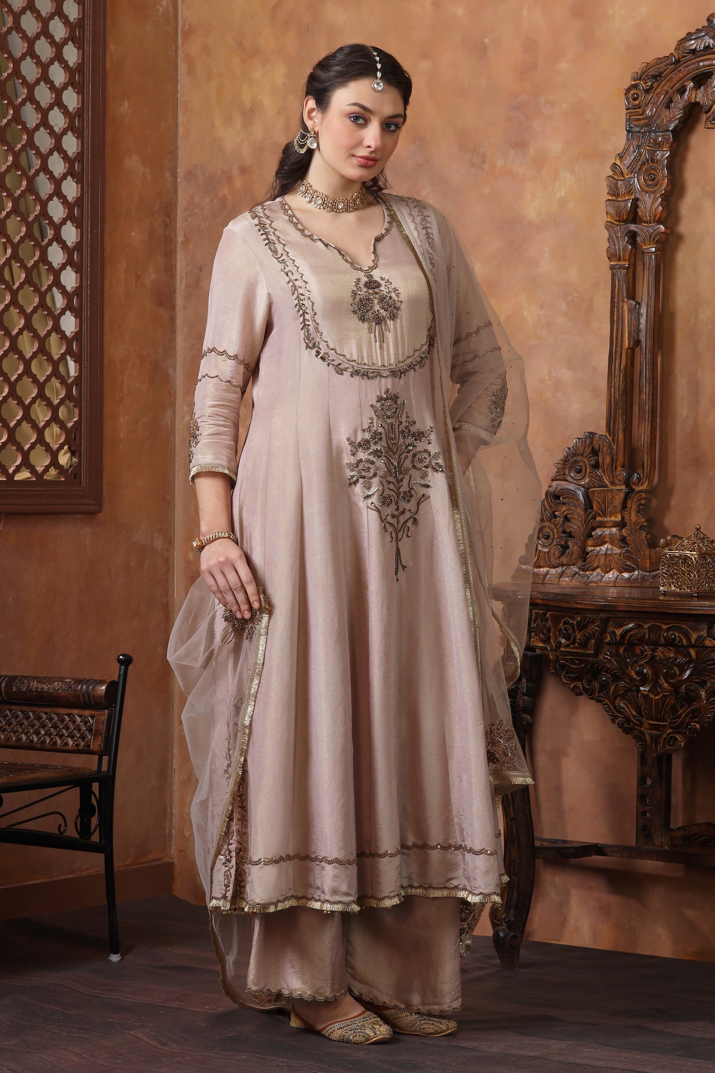 Organza Anarkali - BEIGE