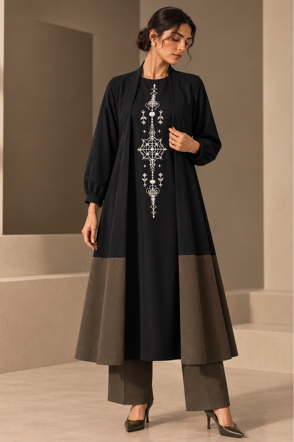 Turkish Motif Long Cape Kurta Set