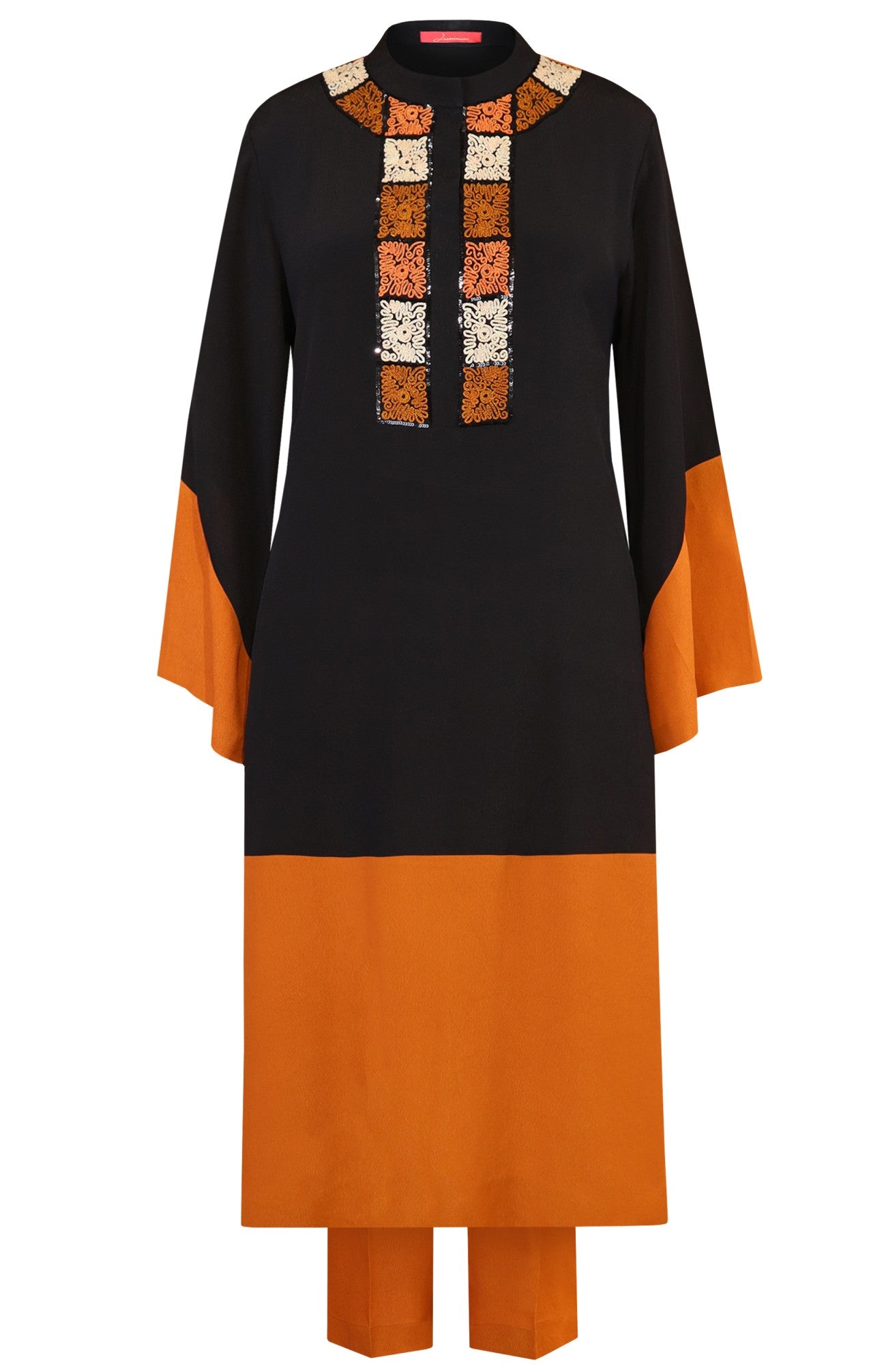Black & Tan Colour Block Crepe kurta Set