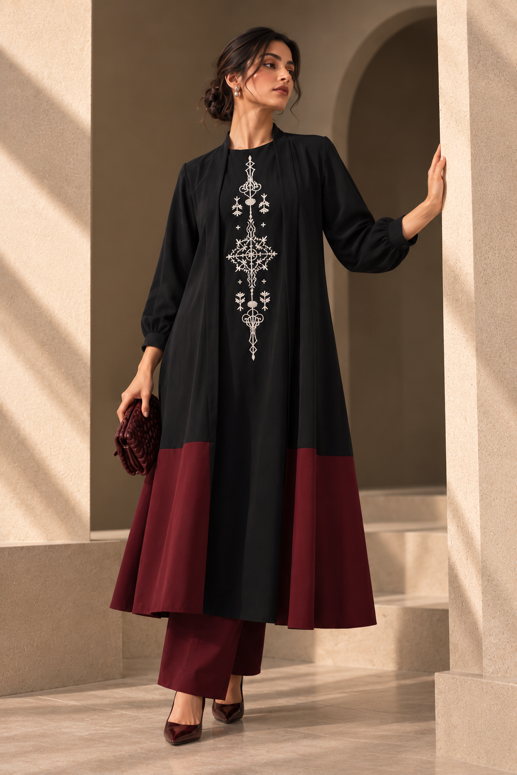 Turkish Motif Long Cape Kurta Set