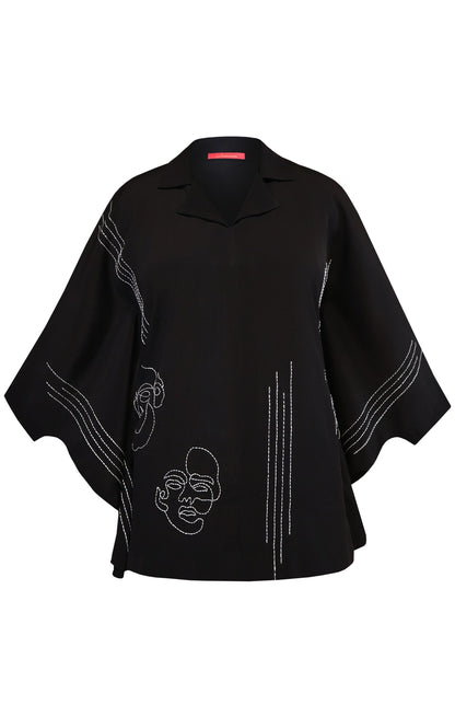 Black Crepe Poncho Cape