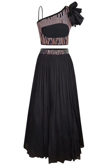 Black Crop Top Lehnga