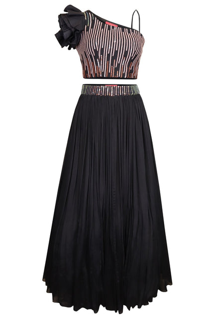 Black Crop Top Lehnga