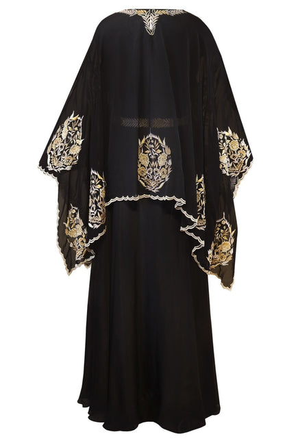 Black Crop Top Skirt With Cape
