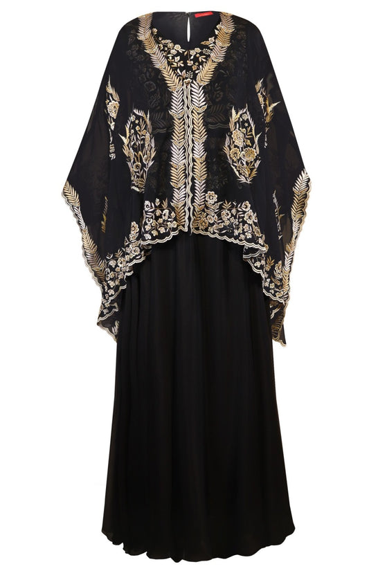 Black Crop Top Skirt With Cape