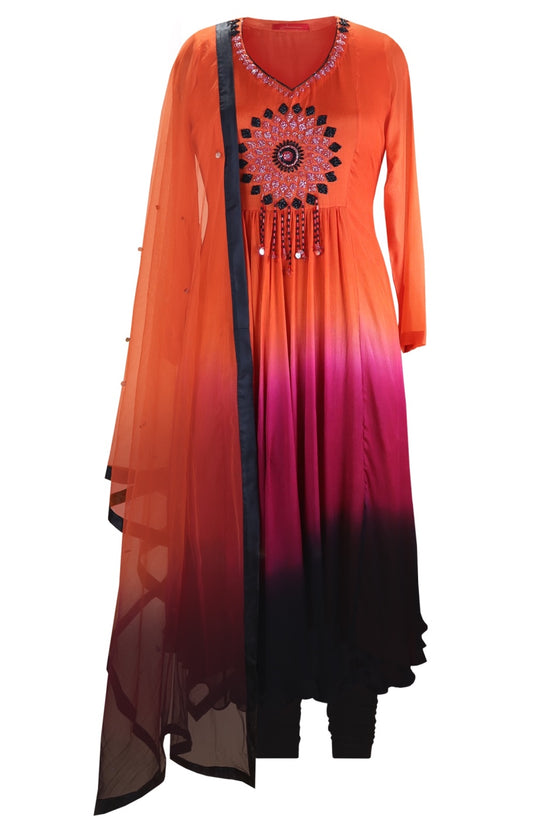 Black Currant Ombré Chiffon Anarkali