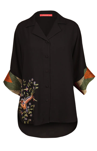 Georgette Shirt With Bird Motif
