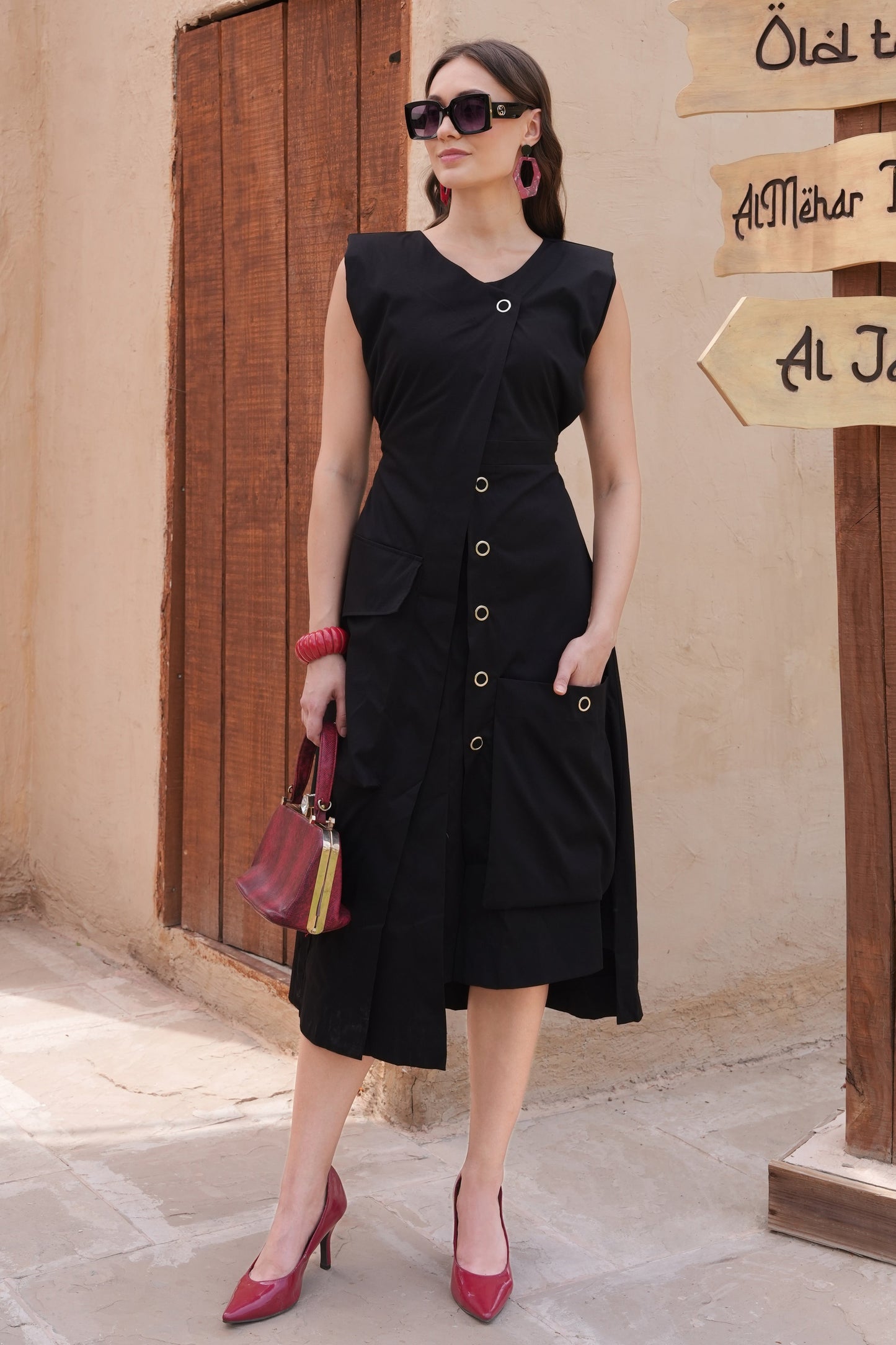 Combat Cargo Midi Dress - BLACK