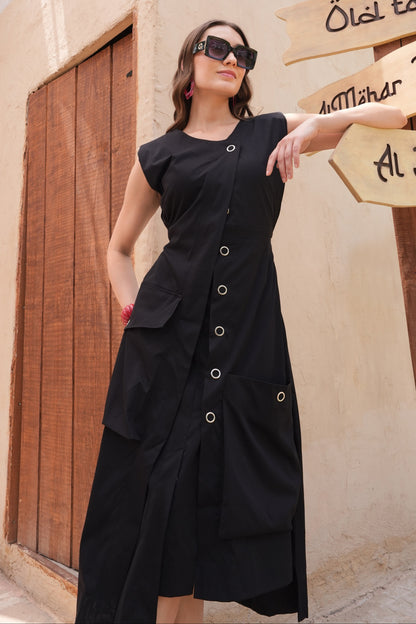 Combat Cargo Midi Dress - BLACK