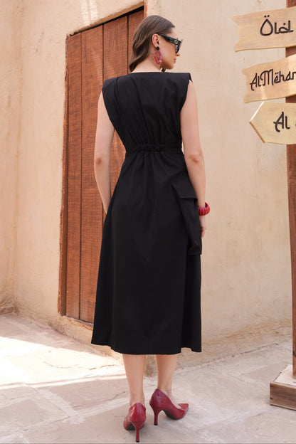 Combat Cargo Midi Dress - BLACK