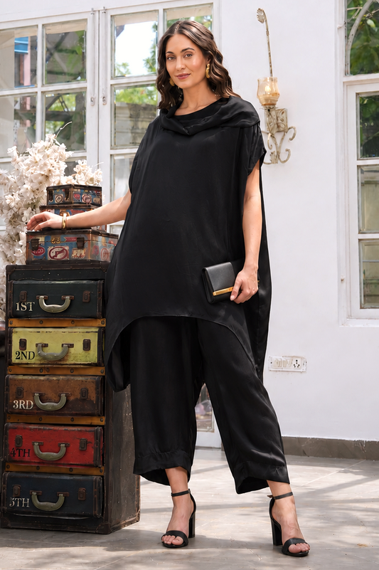 Turtle Cowl Co-ord Set - BLACK