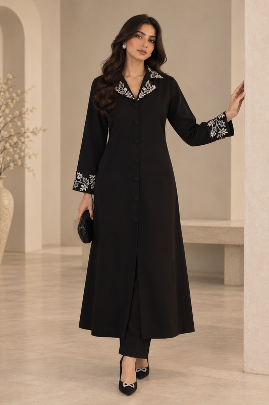 Grape Vine Embroidery Kurta Set With Collar