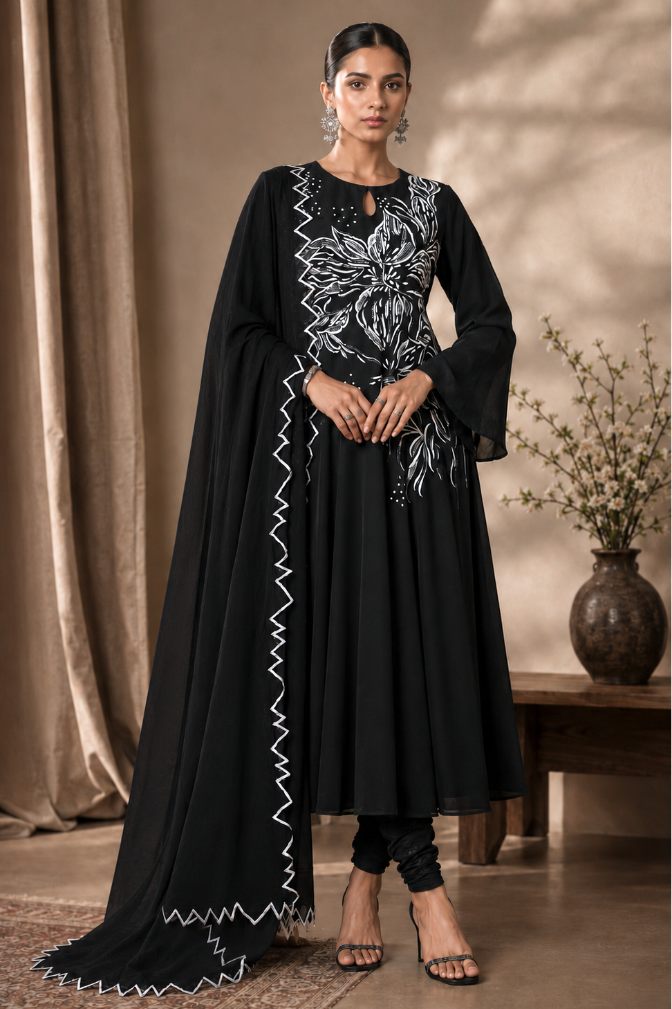 Lilies Georgette Anarkali - BLACK