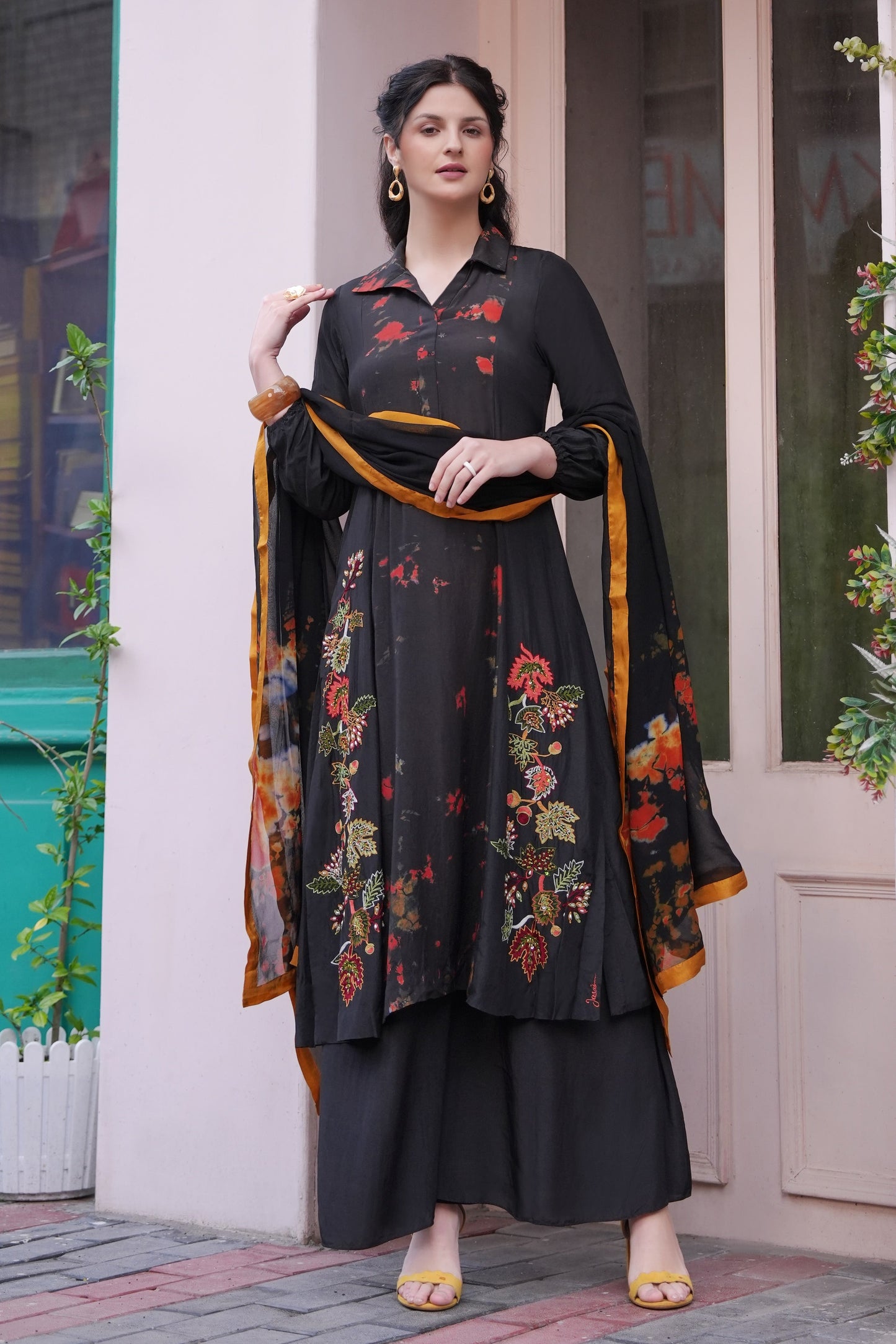 Mul Mul Tie & Dye Kurta Set - BLACK