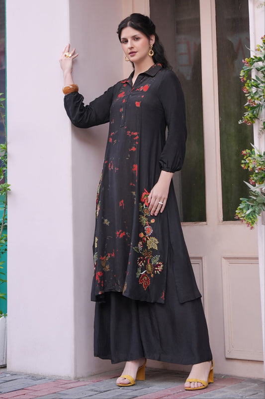 Mul Mul Tie & Dye Kurta Set - BLACK