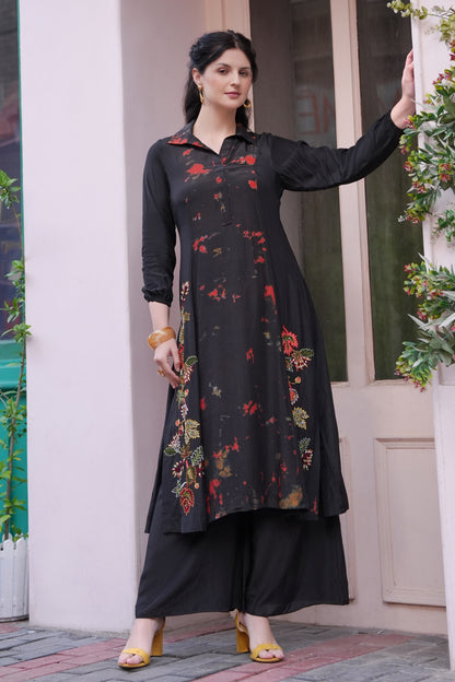 Mul Mul Tie & Dye Kurta Set - BLACK