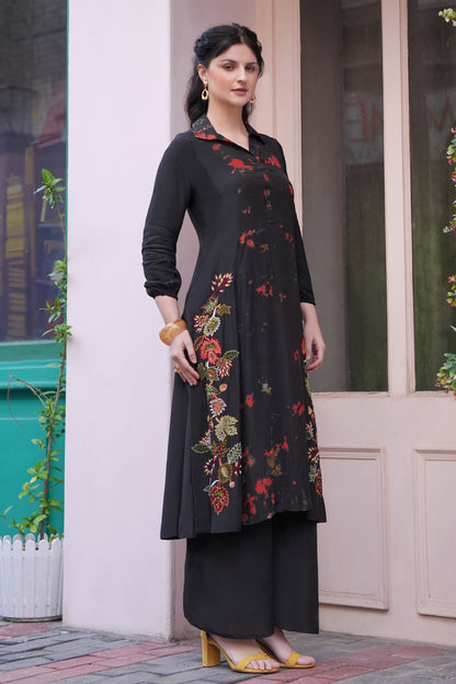 Mul Mul Tie & Dye Kurta Set - BLACK