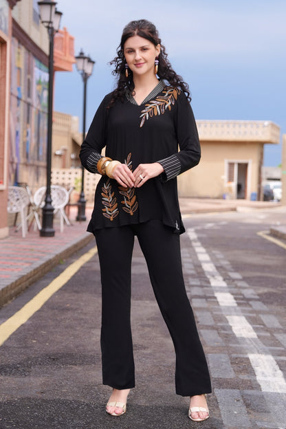 Palm Leaves Co-ord Set - BLACK